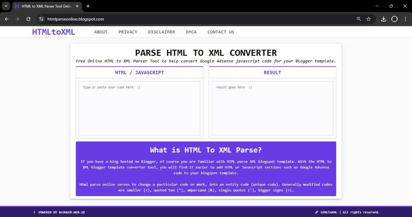 Download Free:Landing Page Parse HTML to XML Converter Blogger Template