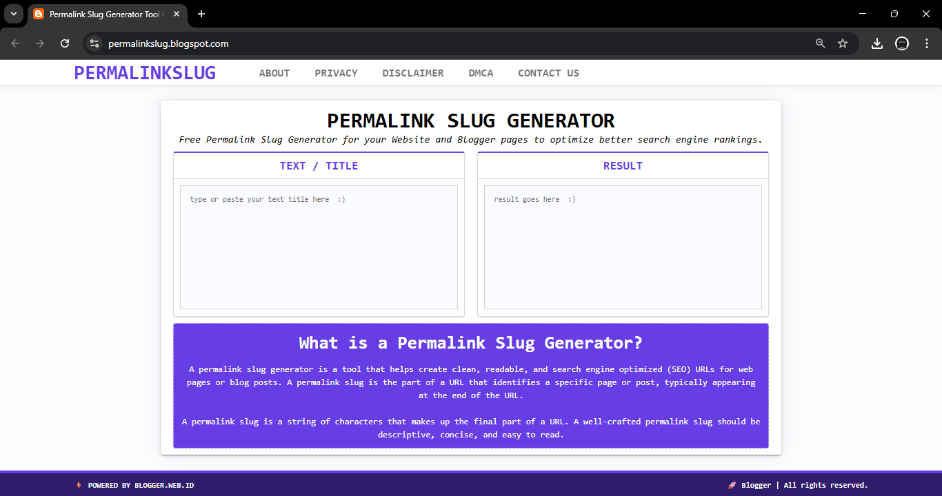 Download Free:Landing Page Permalink Slug Generator Blogger Template